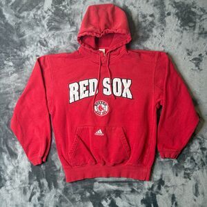 Vintage Y2K MLB Boston Red Sock Red Pullover Long Sleeve Hoodie Size Medium
